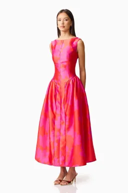 Eloise A-Line Midi Dress in Pink & Red By Elliatt Size S for rent on The Volte - image 3