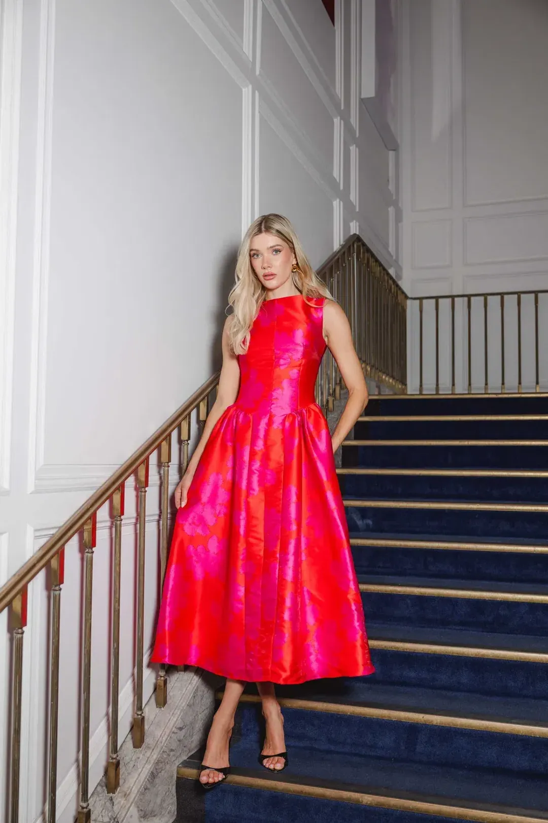 Eloise A-Line Midi Dress in Pink & Red By Elliatt Size S for rent on The Volte - main image