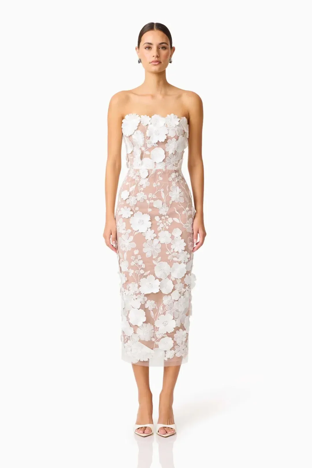 Helena Strapless Midi Dress In White by Elliatt Size S for rent on The Volte - main image