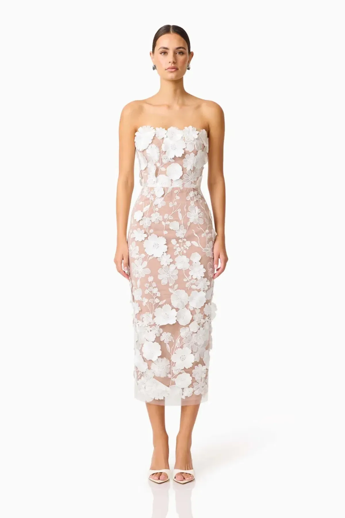 Helena Strapless Midi Dress In White by Elliatt Size S for rent on The Volte - main image