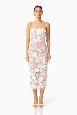 Helena Strapless Midi Dress In White by Elliatt Size S for rent on The Volte - image 1