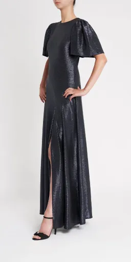 Luxe De Valentina Como Fluted Sleeve Maxi Dress Midnight Navy Size 8 for rent on The Volte - image 5