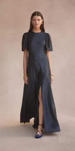 Luxe De Valentina Como Fluted Sleeve Maxi Dress Midnight Navy Size 8 for rent on The Volte - image 1