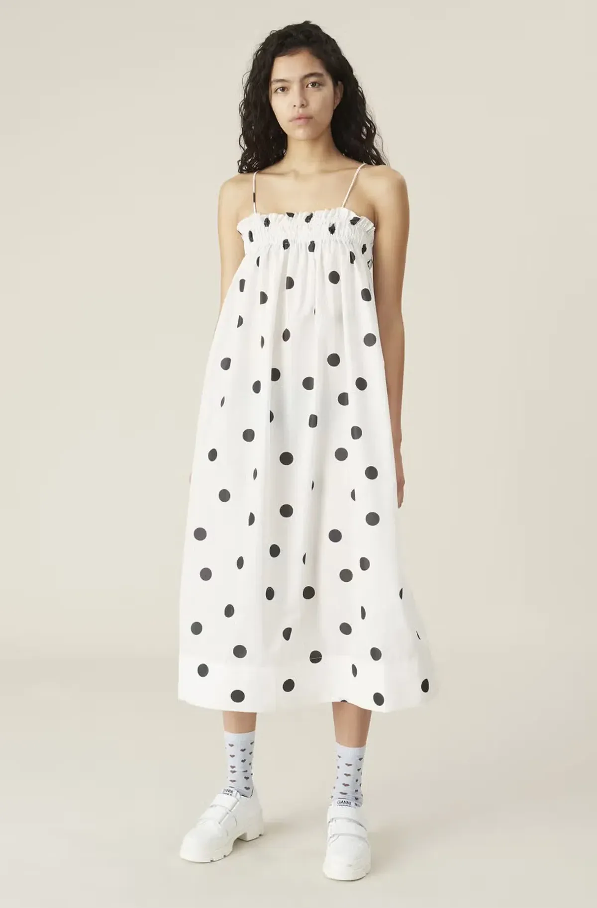 Ganni Shirred Recycled Polyester Dress for rent on The Volte - main image