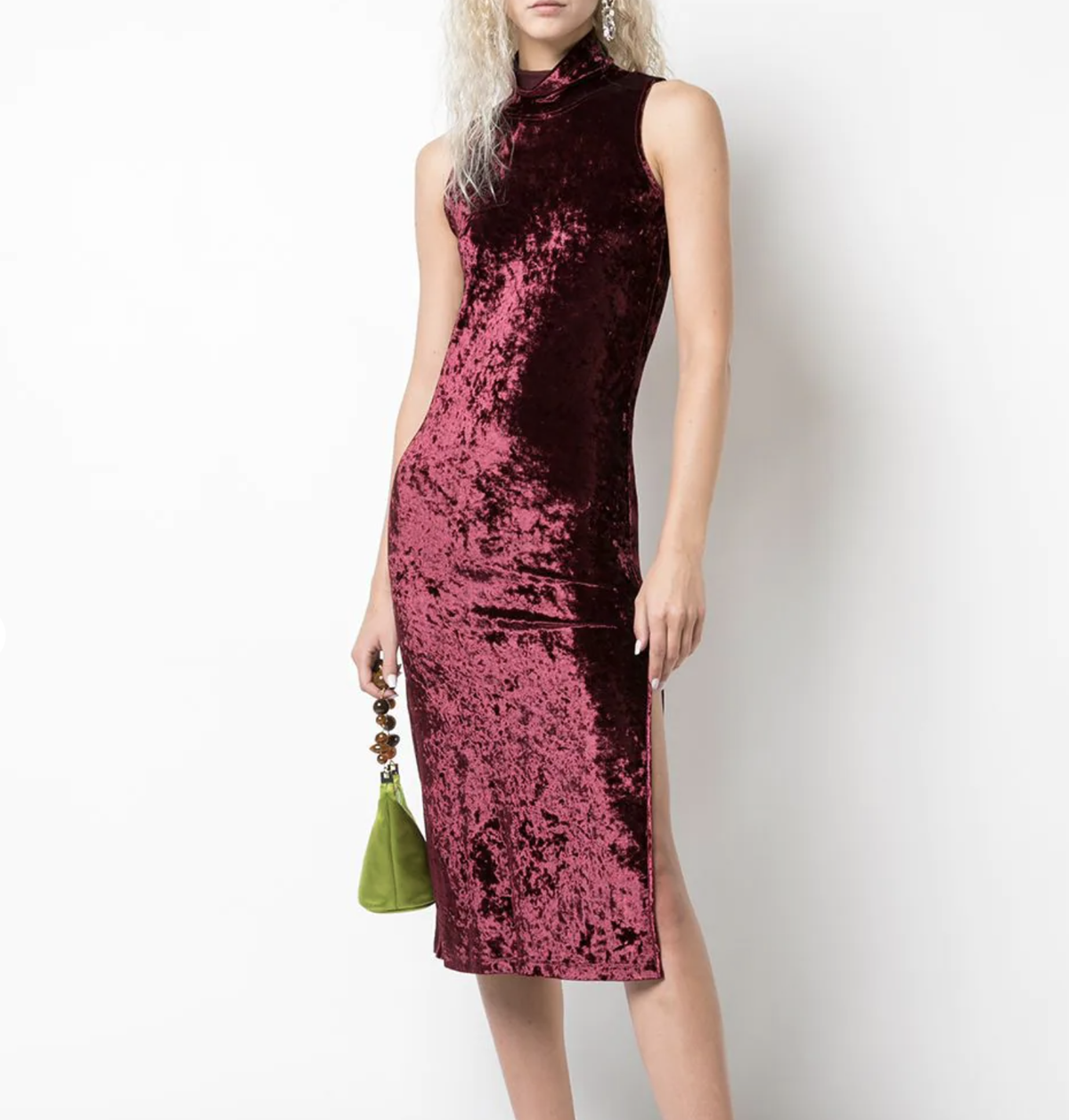 "Caroline Constas" Velvet mock neck dress, burgundy, size 10, RRP $677 - Image 1