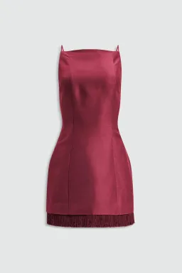 Aje Nerra Fringe Mini Dress in Mulberry; size 12 for rent on The Volte - image 4