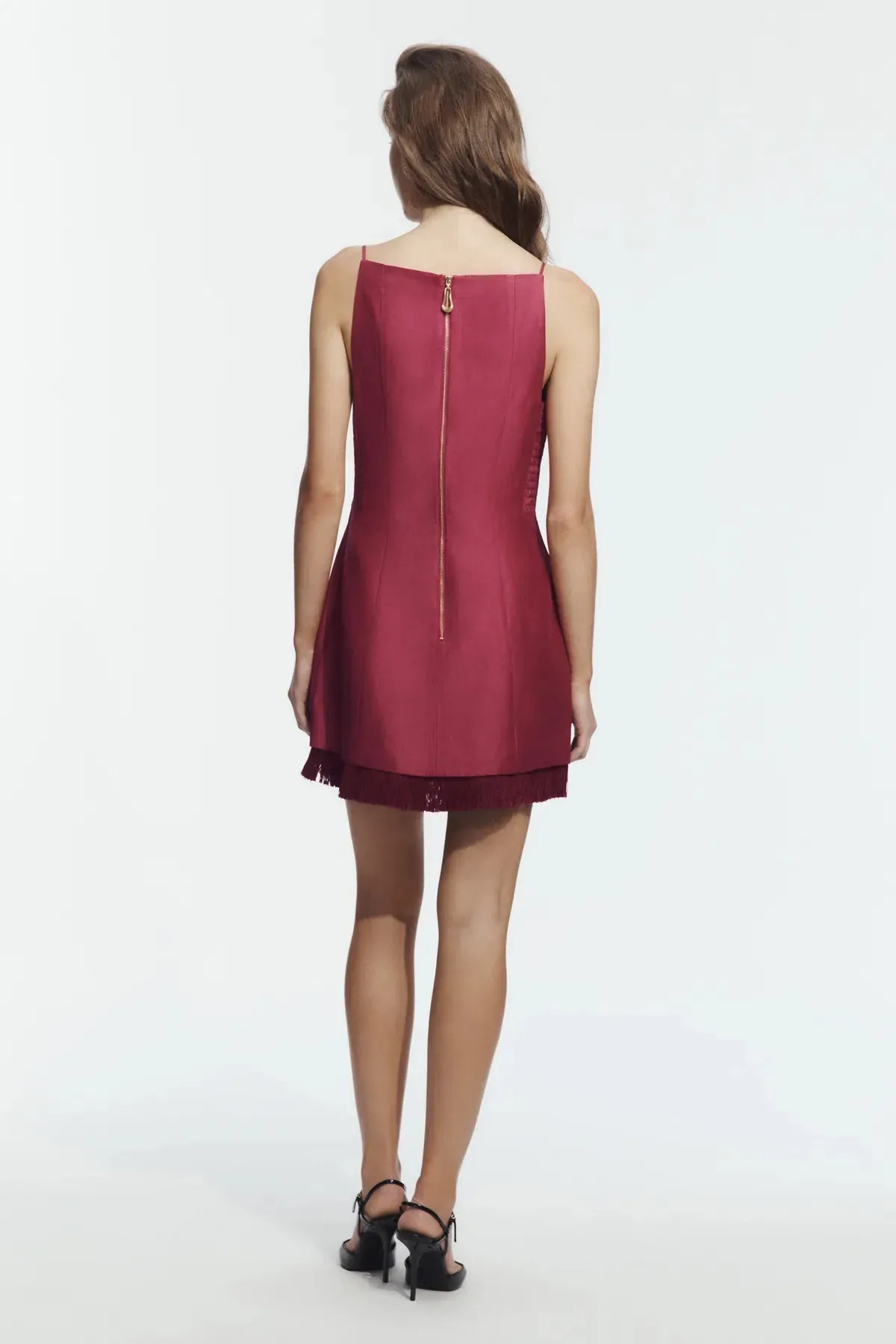 Aje Nerra Fringe Mini Dress in Mulberry; size 12 - Image 2