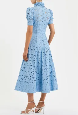 Rebecca Vallance Kitsu Short Sleeve Midi Dress; blue; size 10 for rent on The Volte - image 3