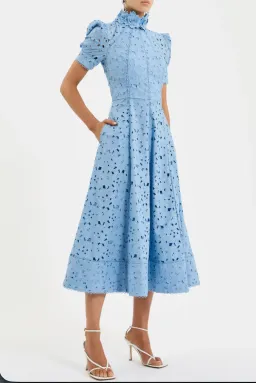 Rebecca Vallance Kitsu Short Sleeve Midi Dress; blue; size 10 for rent on The Volte - image 2