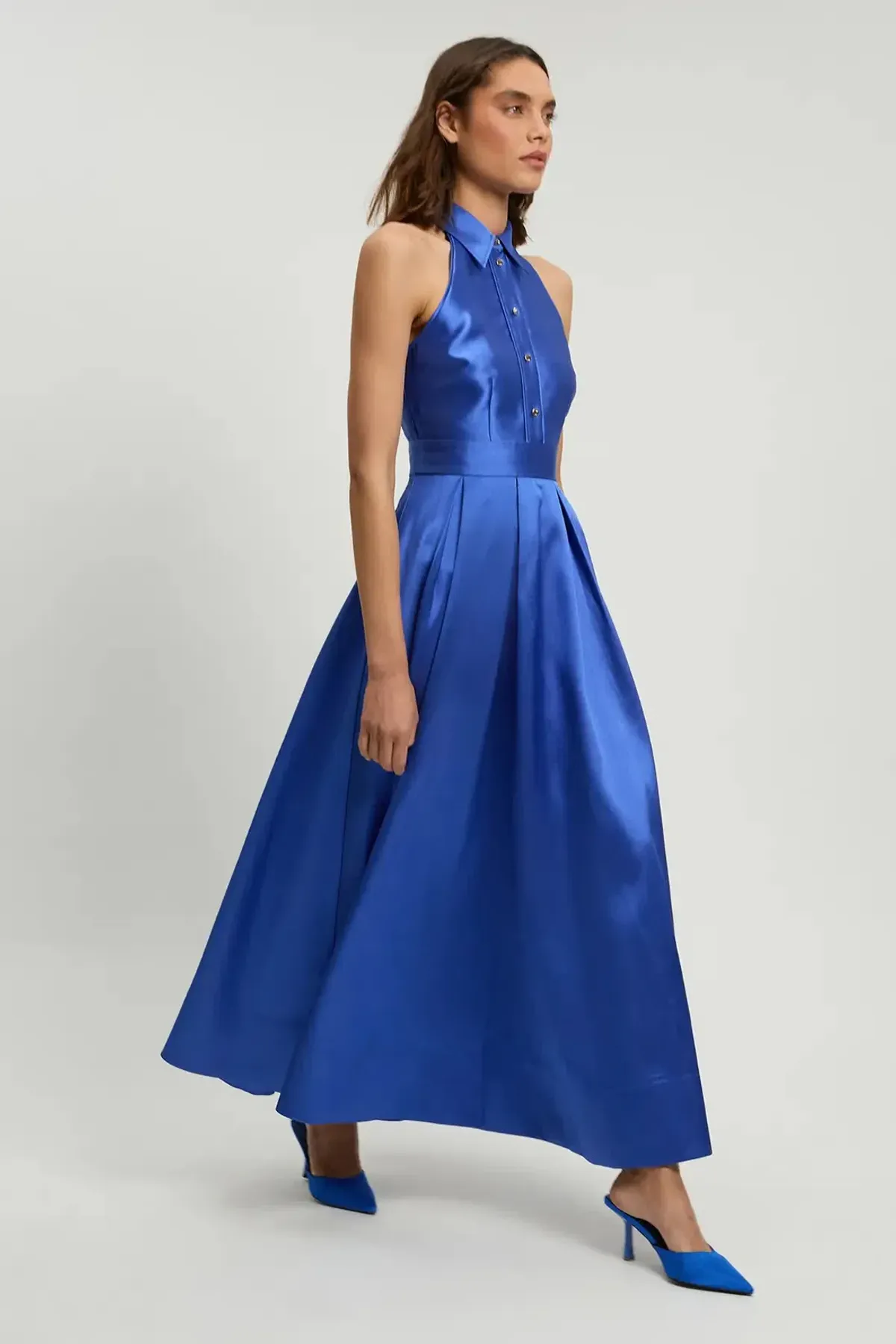 Karen Millen Forever Twill Collared Maxi Dress; cobalt; size 10 - Image 1