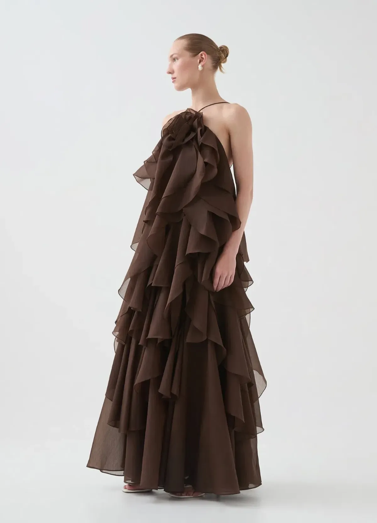 Aje Pandorea Layered Maxi Dress Gown in Brown Size 10 - Image 3