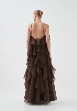 Aje Pandorea Layered Maxi Dress Gown in Brown Size 10 for rent on The Volte - image 4