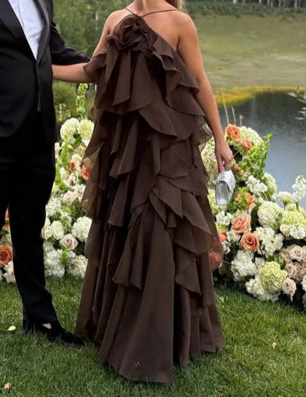 Aje Pandorea Layered Maxi Dress Gown in Brown Size 10 - Image 1