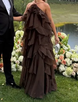 Aje Pandorea Layered Maxi Dress Gown in Brown Size 10 for rent on The Volte - image 1