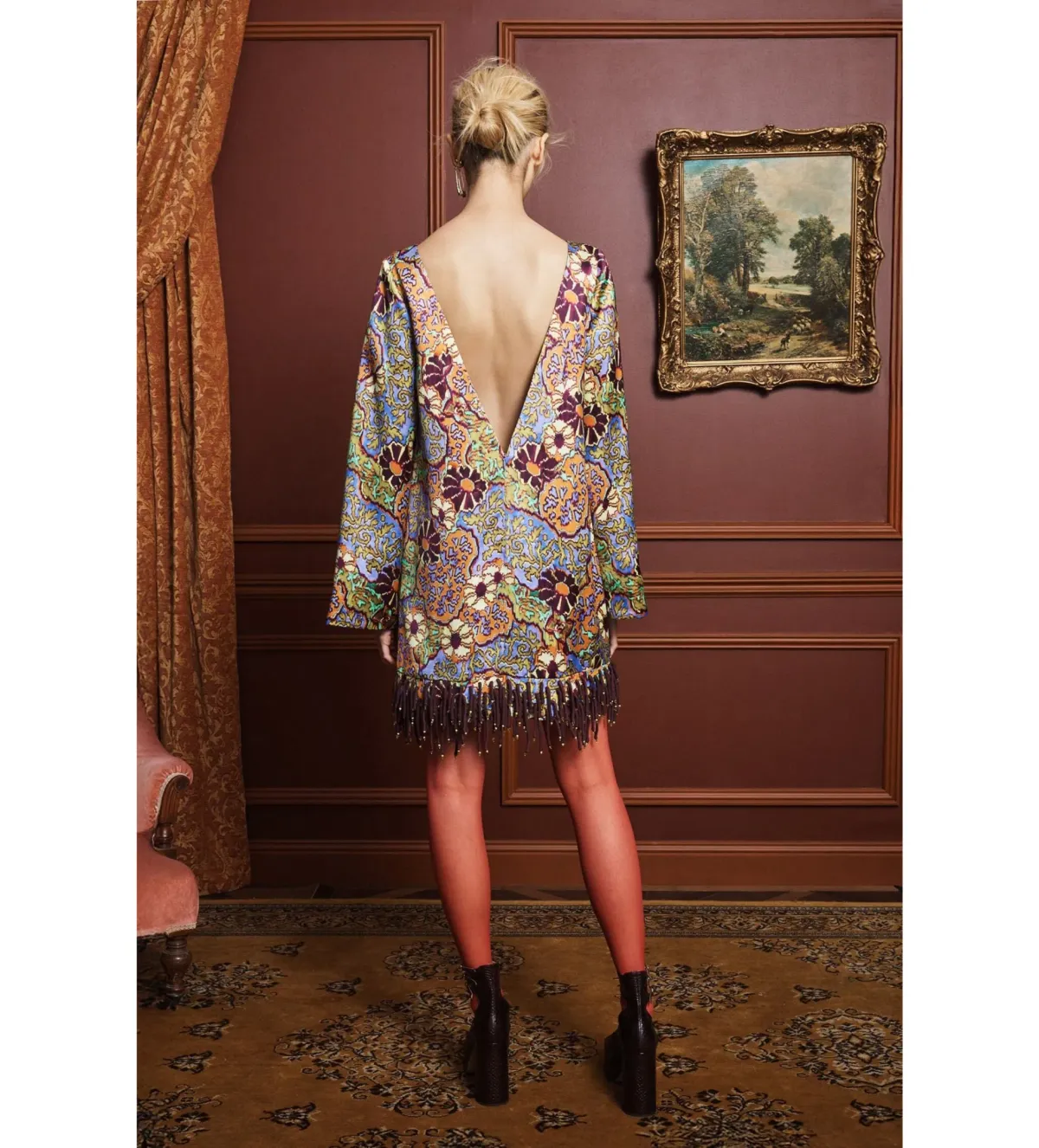 Alemais Joanna Low Back Fringe Mini Dress in Floral Print Size AU8 - Image 2