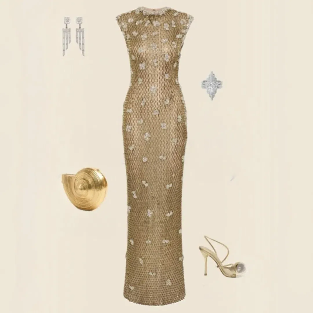 Rachel Gilbert Solana Gown In Gold Size 10 AU for rent on The Volte - main image