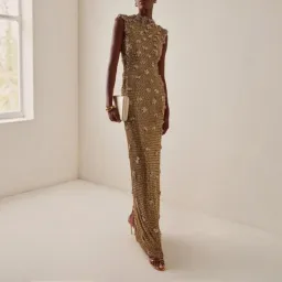 Rachel Gilbert Solana Gown In Gold Size 10 AU for rent on The Volte - image 1