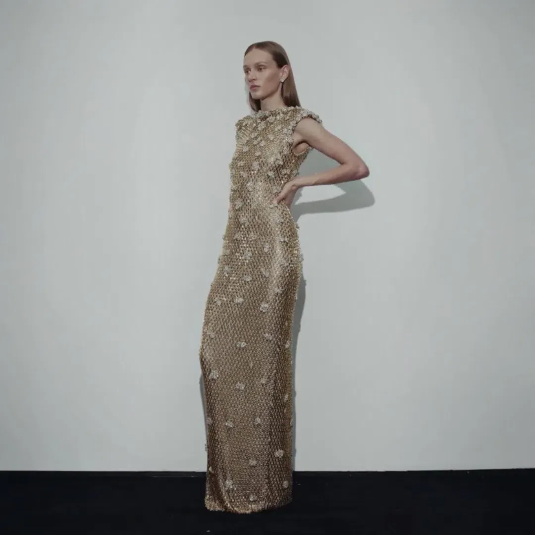 Rachel Gilbert Solana Gown In Gold Size 10 AU for rent on The Volte - main image