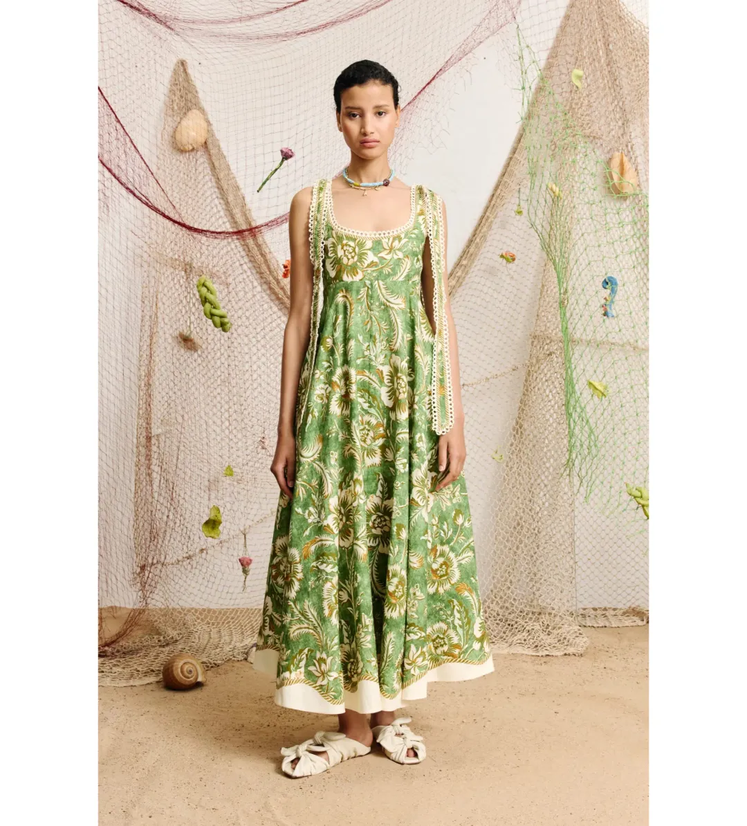 Alémais Alessia Ballet Maxi Sundress in Green Floral Size 10 for rent on The Volte - main image