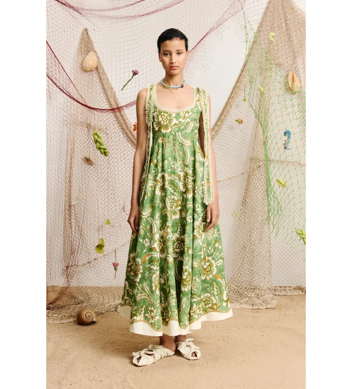 Alémais Alessia Ballet Maxi Sundress in Green Floral Size 10 for rent on The Volte - main image