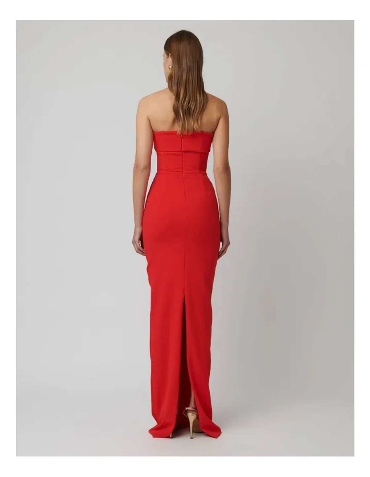 Effie Kats Monroe Strapless Crepe Column Evening Gown - RED - Image 2