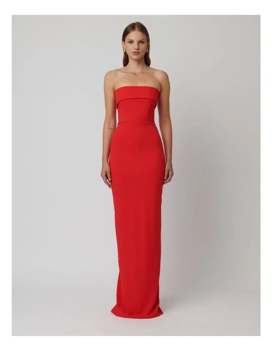 Effie Kats Monroe Strapless Crepe Column Evening Gown - RED for rent on The Volte - main image