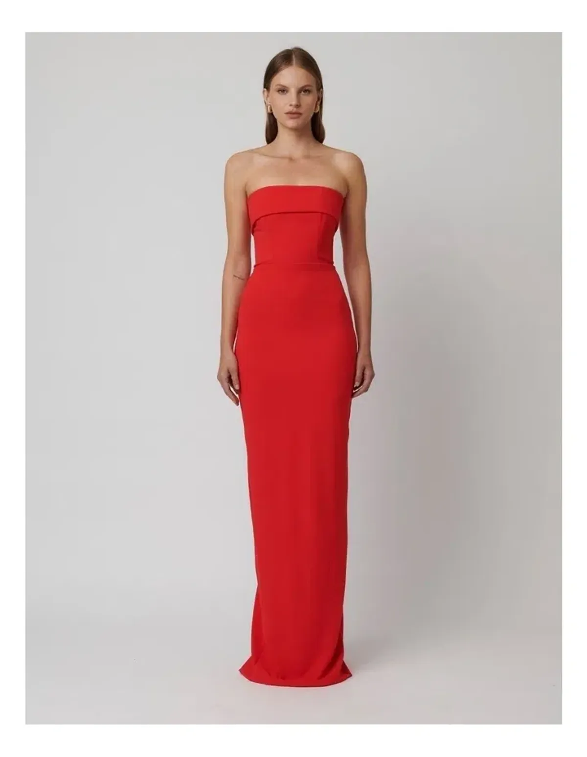Effie Kats Monroe Strapless Crepe Column Evening Gown - RED - Image 1