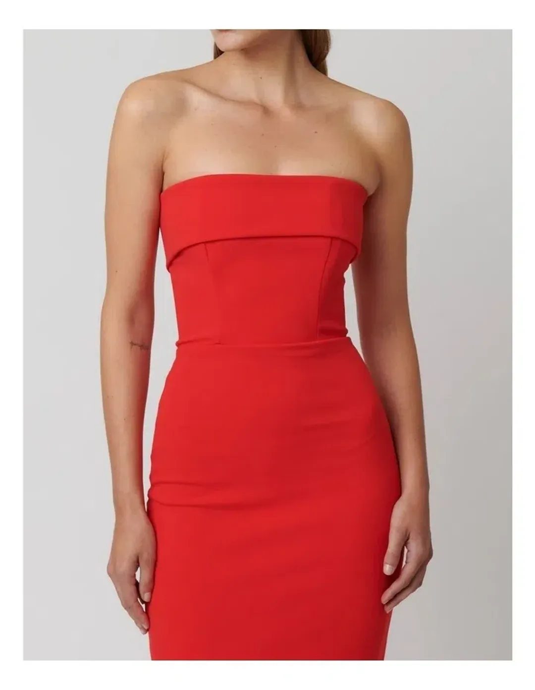 Effie Kats Monroe Strapless Crepe Column Evening Gown - RED for rent on The Volte - main image