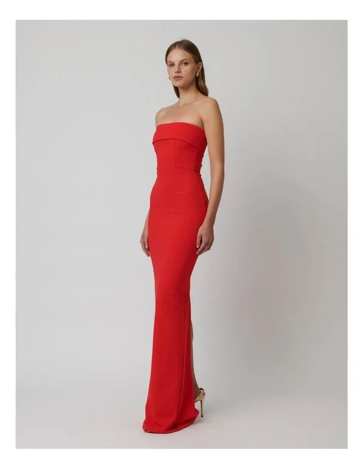 Effie Kats Monroe Strapless Crepe Column Evening Gown - RED - Image 4
