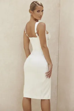 House of CB 'Omaria' Ivory Draped Corset Midi Dress White Size 8 for rent on The Volte - image 2