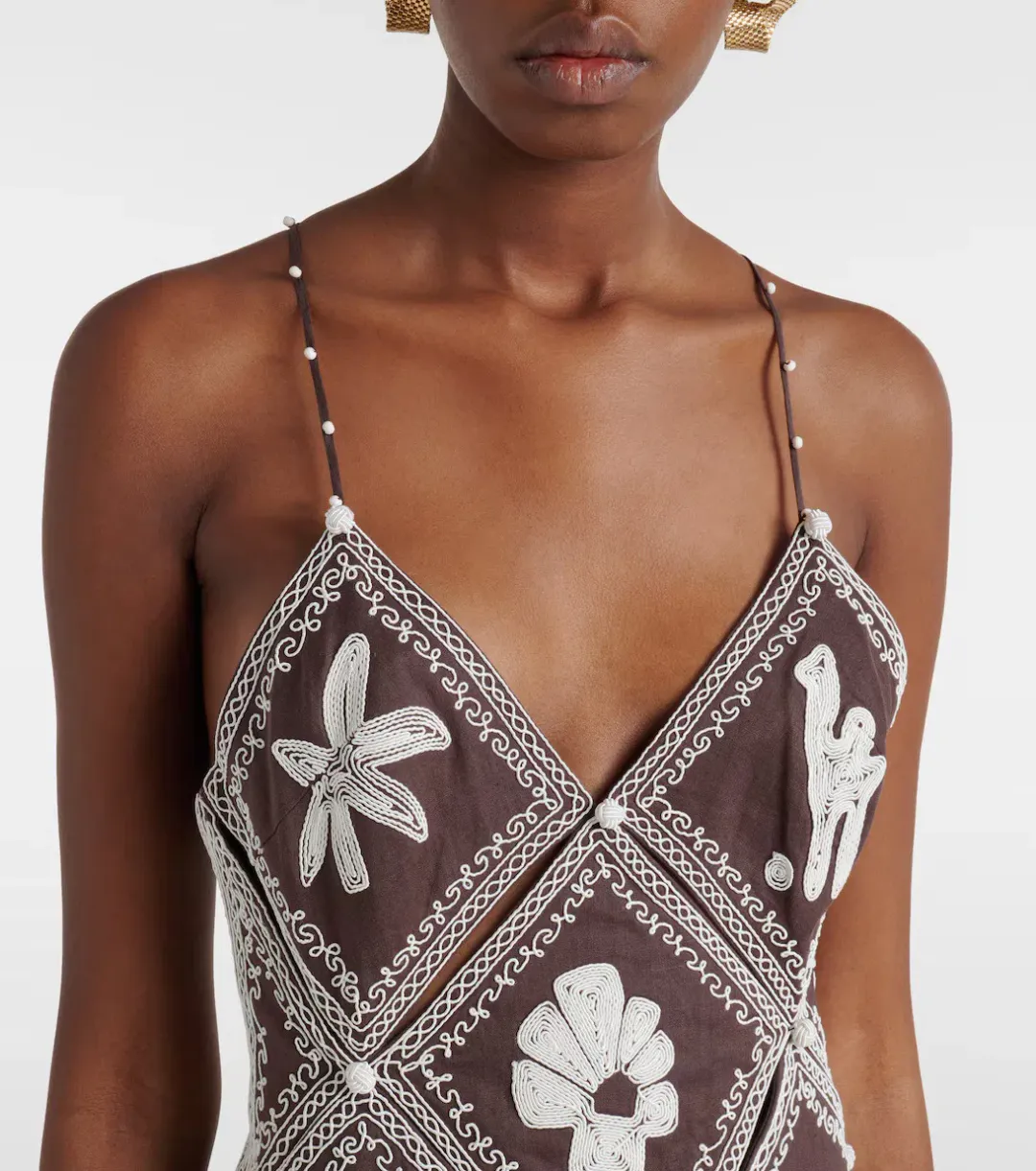 ALEMAIS Leandra Corded Slip Maxi Dress Chocolate Brown Size 8 AU for rent on The Volte - main image