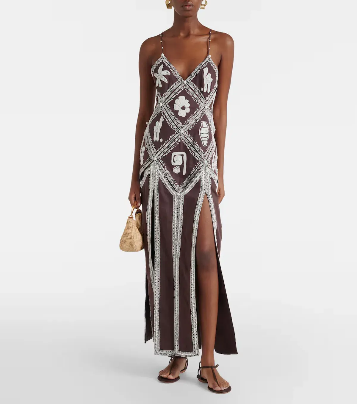 ALEMAIS Leandra Corded Slip Maxi Dress Chocolate Brown Size 8 AU for rent on The Volte - main image