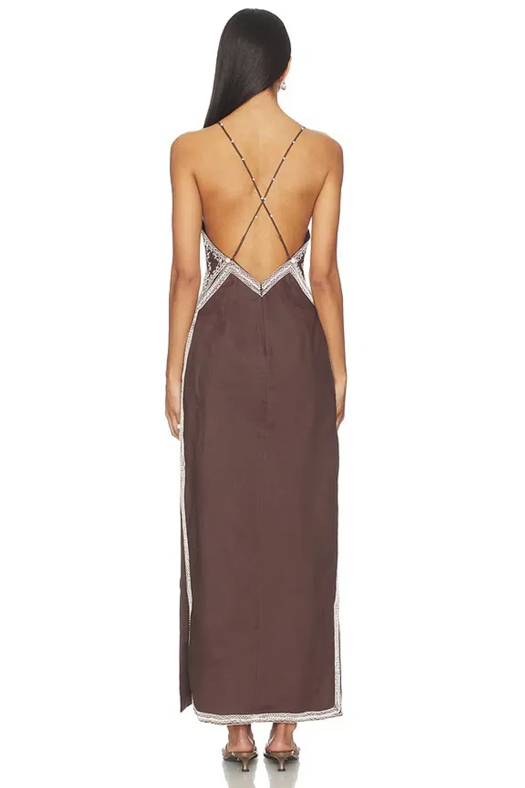 ALEMAIS Leandra Corded Slip Maxi Dress Chocolate Brown Size 8 AU for rent on The Volte - main image
