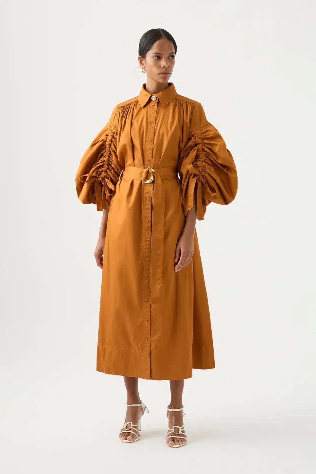 Aje Utopia Drawstring Midi Dress in Chestnut Brown AU size 12 - 18 for rent on The Volte - main image