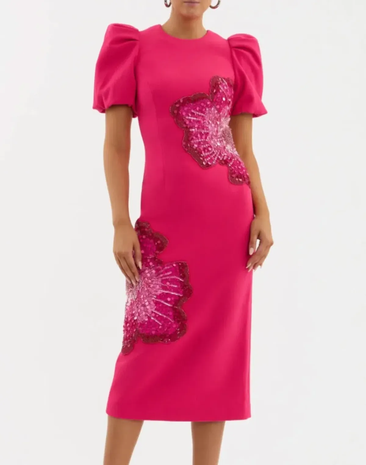 Rebecca Vallance Layana Embellished Midi Dress in Pink Size 14 for rent on The Volte - main image