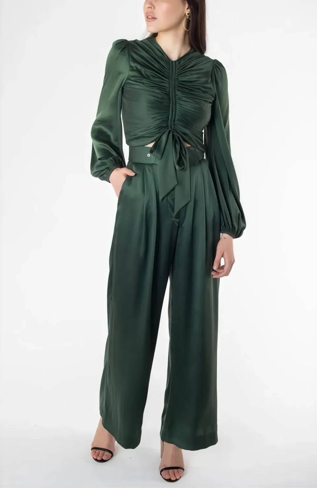 Zimmermann Espionage Silk Top & Pants Set Green 2 / AU 12 for rent on The Volte - main image