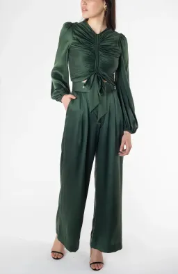 Zimmermann Espionage Silk Top & Pants Set Green 2 / AU 12 for rent on The Volte - image 1