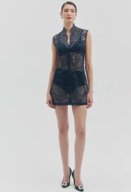 Shé Celine Navy Lace A-Line Mini Dress - size 6 for rent on The Volte - image 1