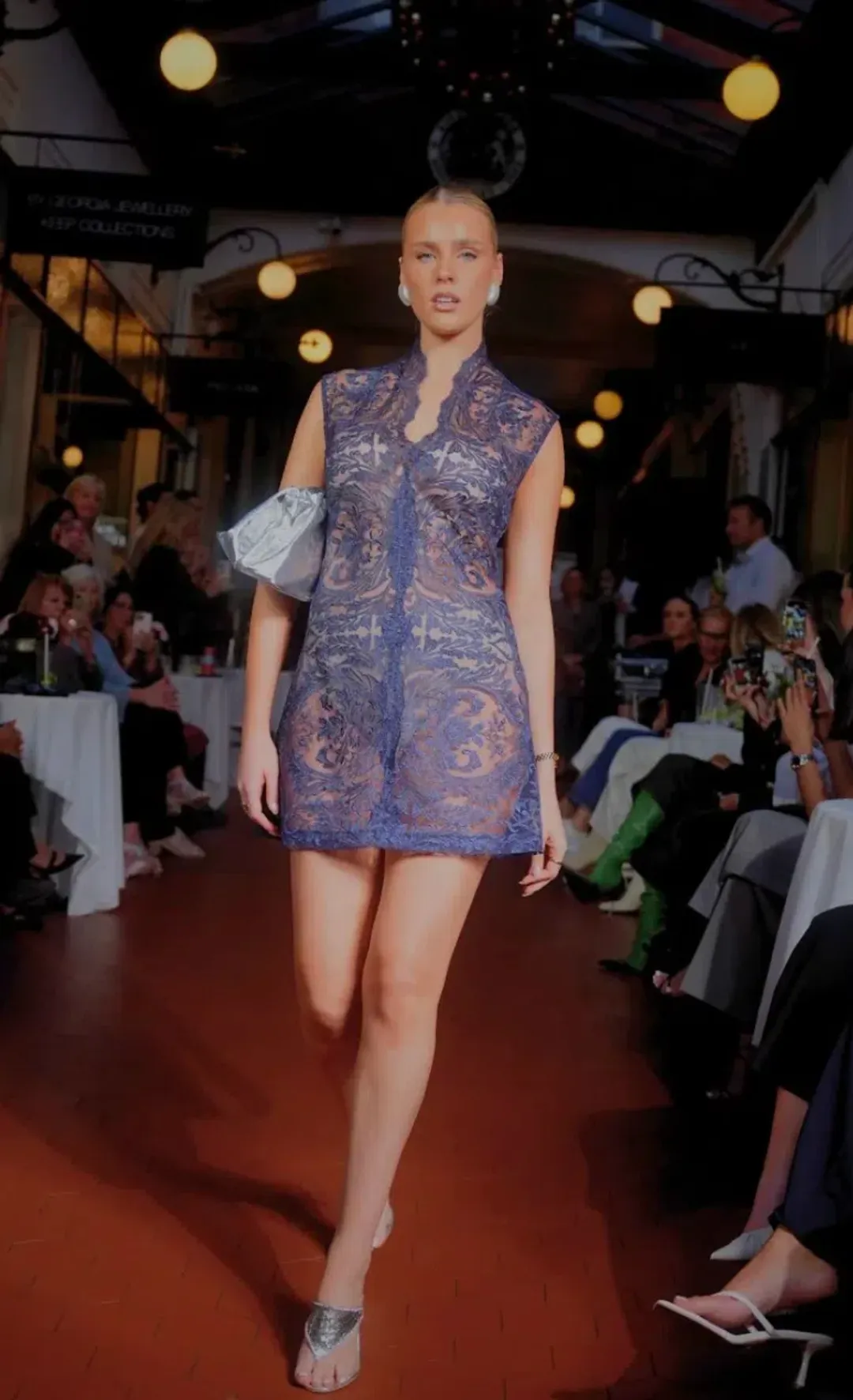 Shé Celine Navy Lace A-Line Mini Dress - size 6 for rent on The Volte - main image