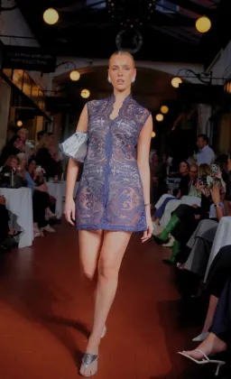 Shé Celine Navy Lace A-Line Mini Dress - size 6 for rent on The Volte - image 2