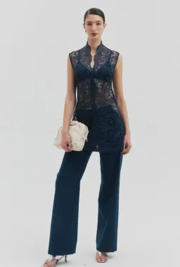 Shé Celine Navy Lace A-Line Mini Dress - size 6 for rent on The Volte - image 4