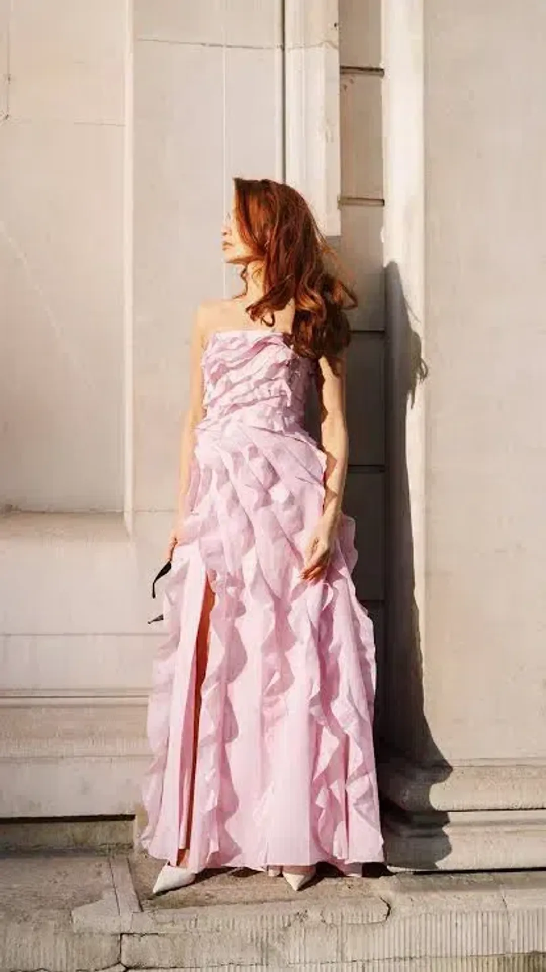 Aje Allairie Maxi Gown in Chalk Pink Size AU 8 for rent on The Volte - main image