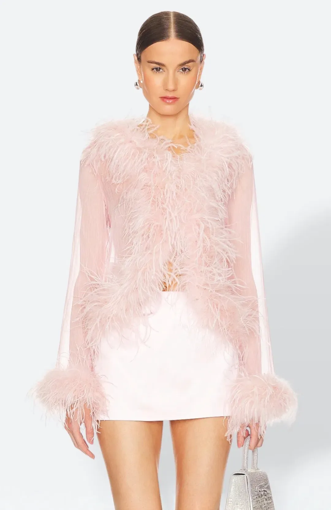 Bubish Gigi Sheer Feather Blouse Blush Pink Size S / AU 8 for rent on The Volte - main image