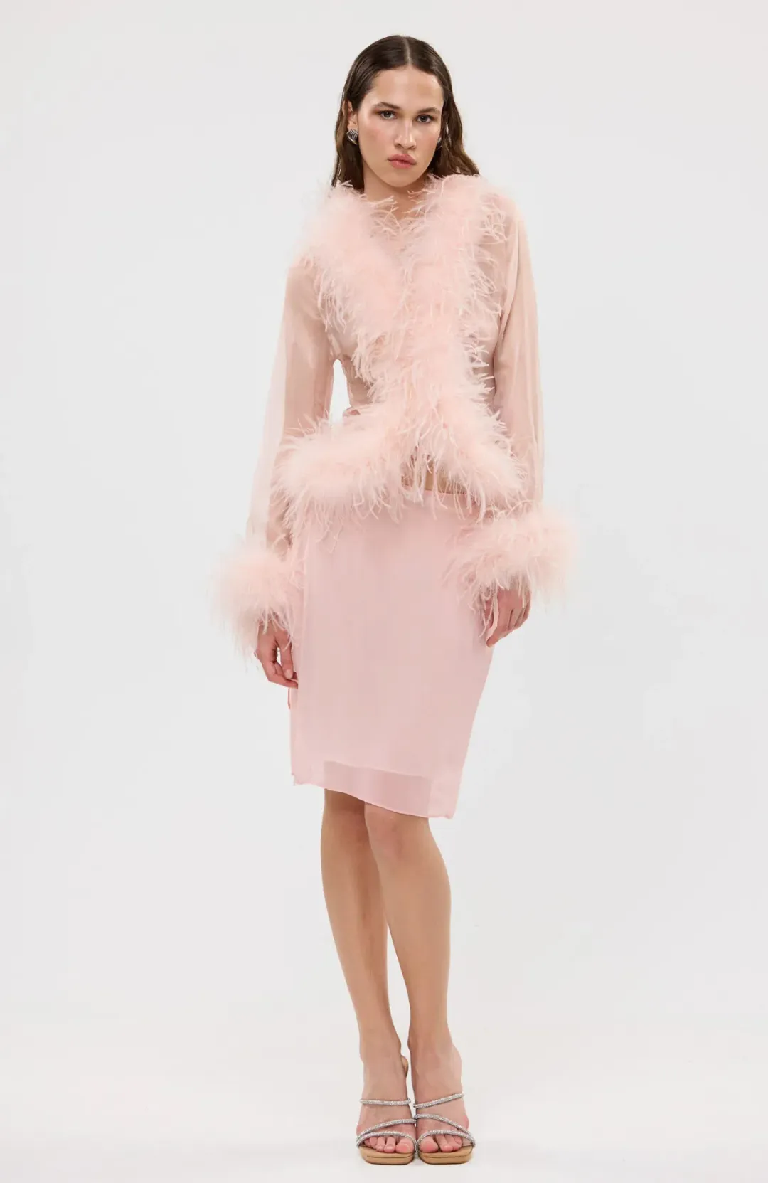 Bubish Gigi Sheer Feather Blouse Blush Pink Size S / AU 8 for rent on The Volte - main image