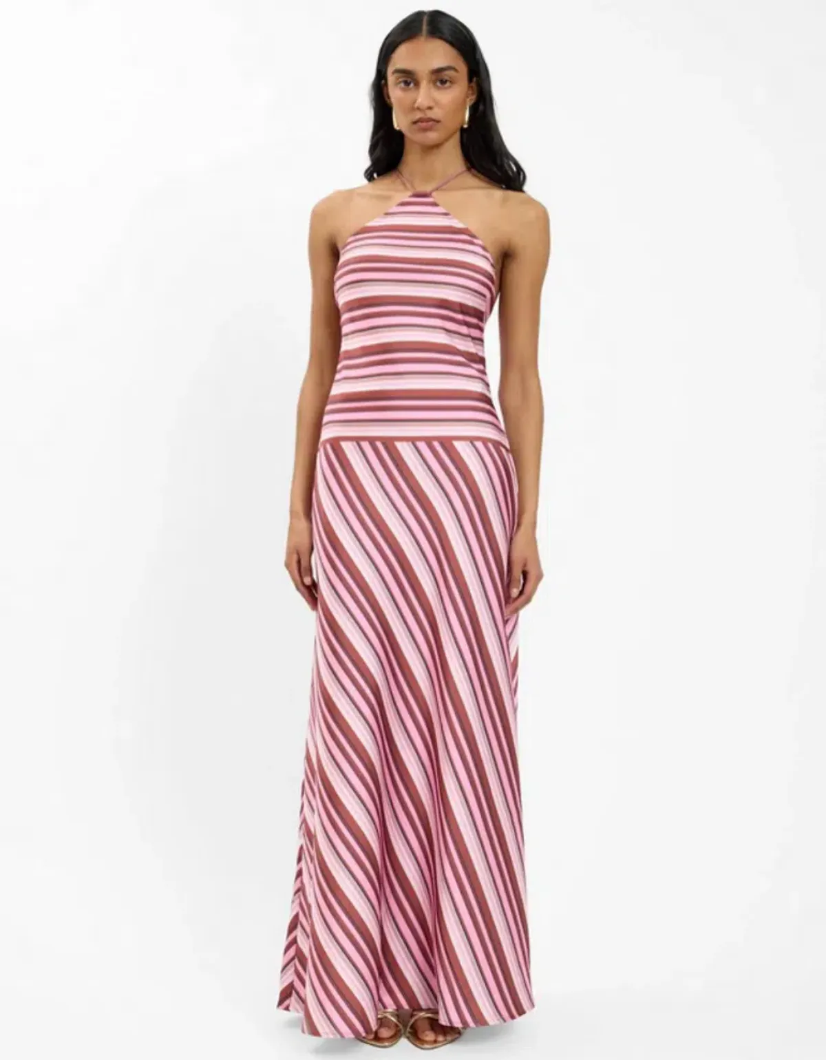 With Harper Lu Halter Maxi Dress Magenta Stripe - Image 1