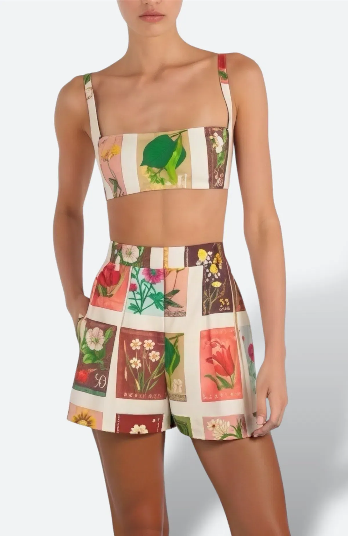 Oroton Linen Flower Stamp Bralette & Shorts Set AU 8 / S - Image 2