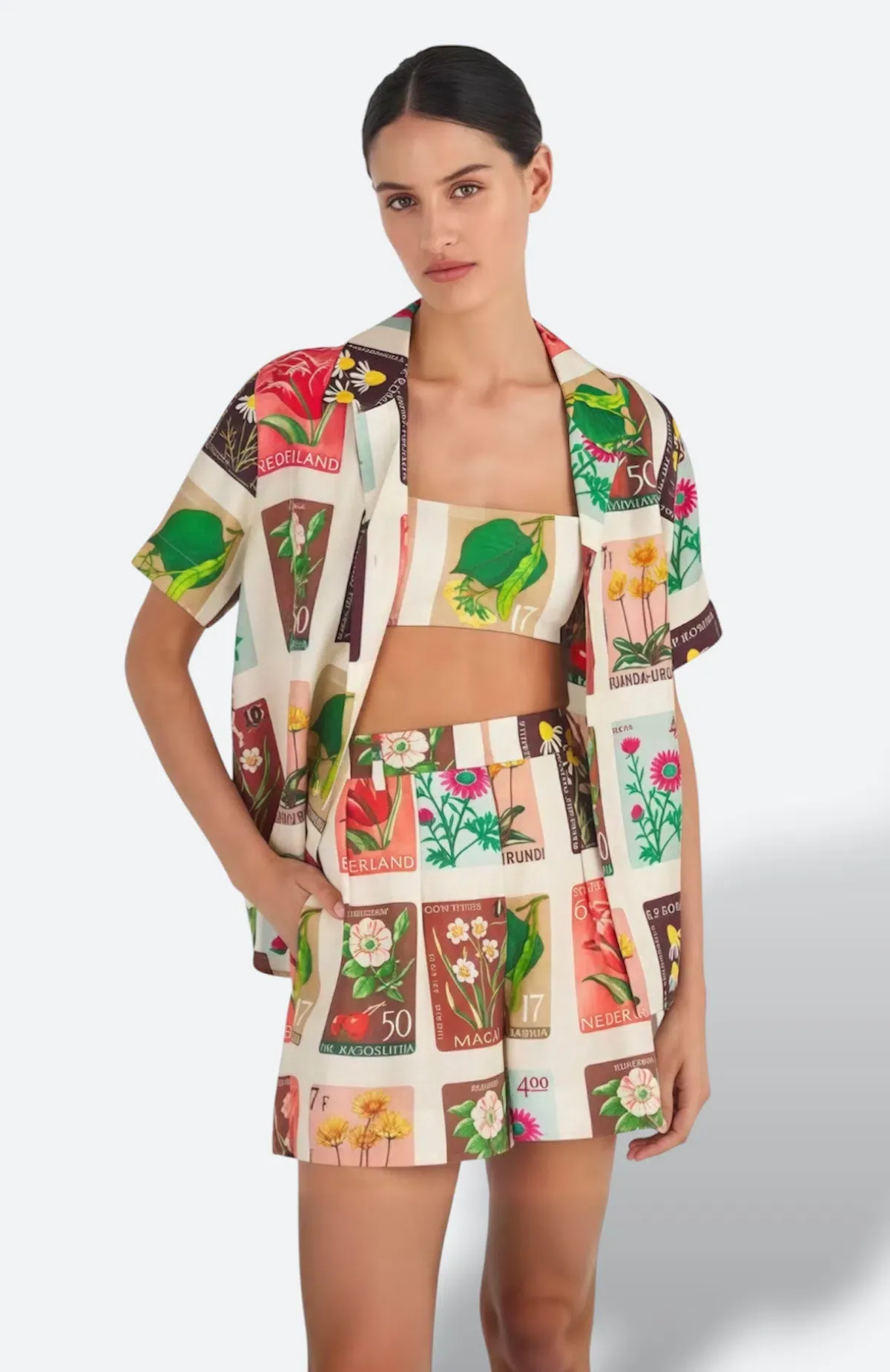 Oroton Linen Flower Stamp Bralette & Shorts Set AU 8 / S - Image 1