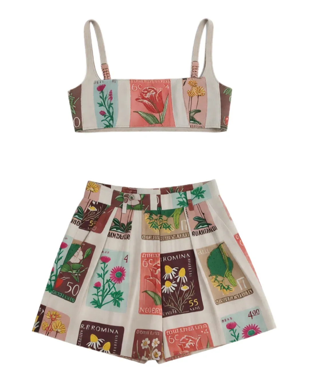 Oroton Linen Flower Stamp Bralette & Shorts Set AU 8 / S for rent on The Volte - main image