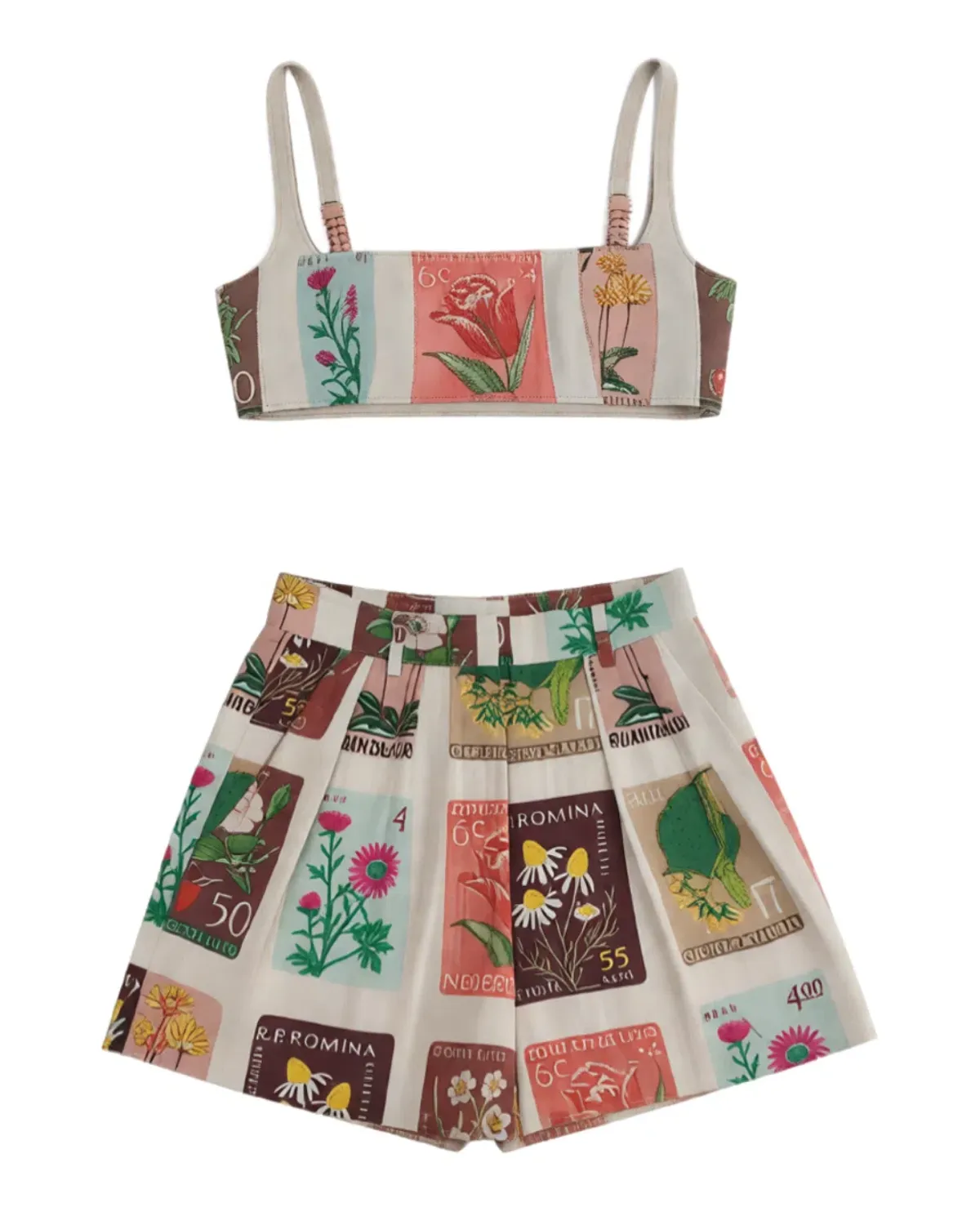 Oroton Linen Flower Stamp Bralette & Shorts Set AU 8 / S - Image 3