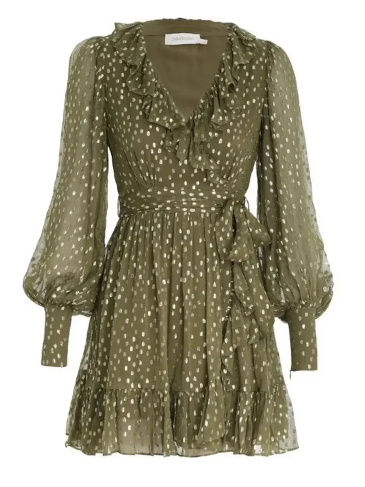 Zimmermann Lurex Wrap Mini Dress Khaki Size 3 AU fit 10 - 14 - Image 4